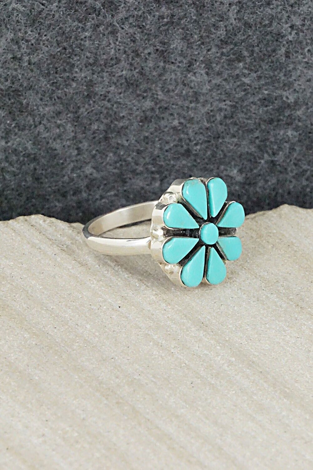 Turquoise & Sterling Silver Ring - Arlo Kanteena - Size 7.75