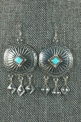 Navajo Turquoise & Sterling Silver Concho Earrings - David Lopez - High Lonesome Trading