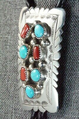 Turquoise, Coral & Sterling Silver Bolo Tie - Wilbert Muskett Sr.