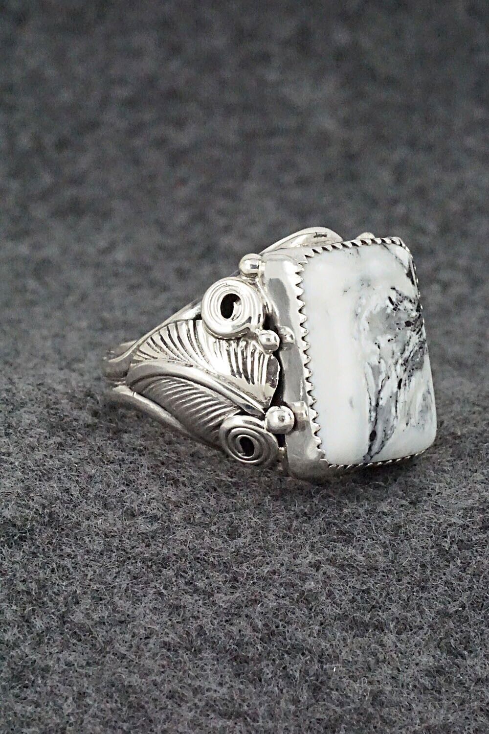 White Buffalo & Sterling Silver Ring - Darrell Morgan - Size 13