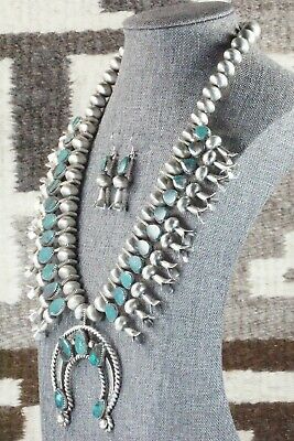 Turquoise & Sterling Silver Squash Blossom Set - Selina Warner - High Lonesome Trading