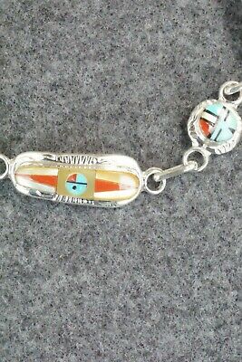 Coral, Mother of Pearl & Sterling Silver Link Bracelet - Patty Edaakie