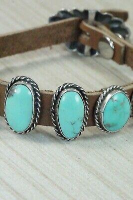 7 Stone Turquoise, Sterling Silver and Leather Bracelet - Jimmy Emerson - High Lonesome Trading