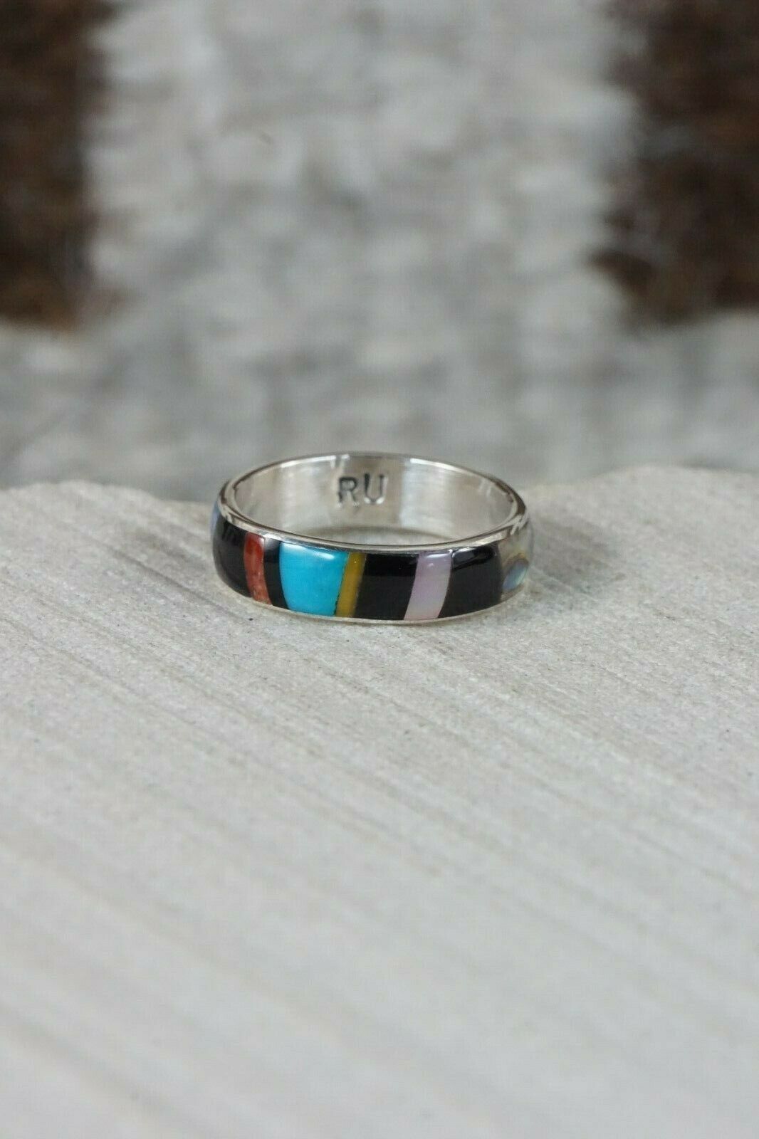 Zuni Multi- Stone and Sterling Silver Ring - Rose Ukestine - Size 6.25 - High Lonesome Trading
