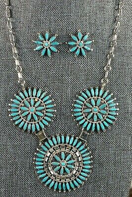 Navajo Turquoise & Sterling Silver Necklace Set - Nathaniel Nez - High Lonesome Trading