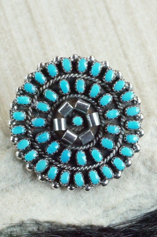 Turquoise & Sterling Silver Pendant / Pin - Lorencita Walela - High Lonesome Trading