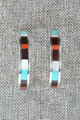 Multi Stone Inlay & Sterling Silver Hoop Earrings - Robin Chavez - High Lonesome Trading
