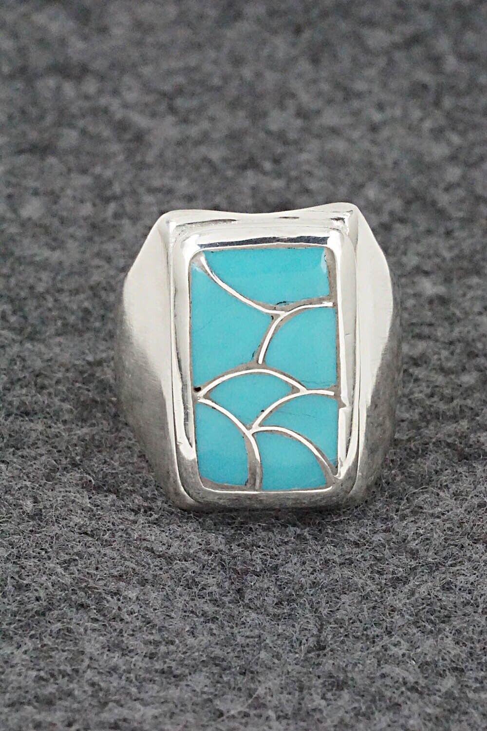 Turquoise & Sterling Silver Inlay Ring - Orena Leekya - Size 10