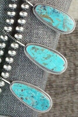 Turquoise & Sterling Silver Squash Blossom and Earrings - Tom Lewis