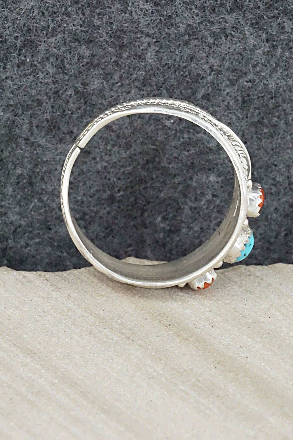 Turquoise, Coral and Sterling Silver Ring - Betty Begay - Size 15.5