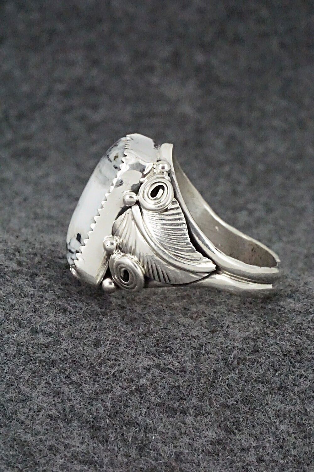 White Buffalo & Sterling Silver Ring - Darrell Morgan - Size 12.5