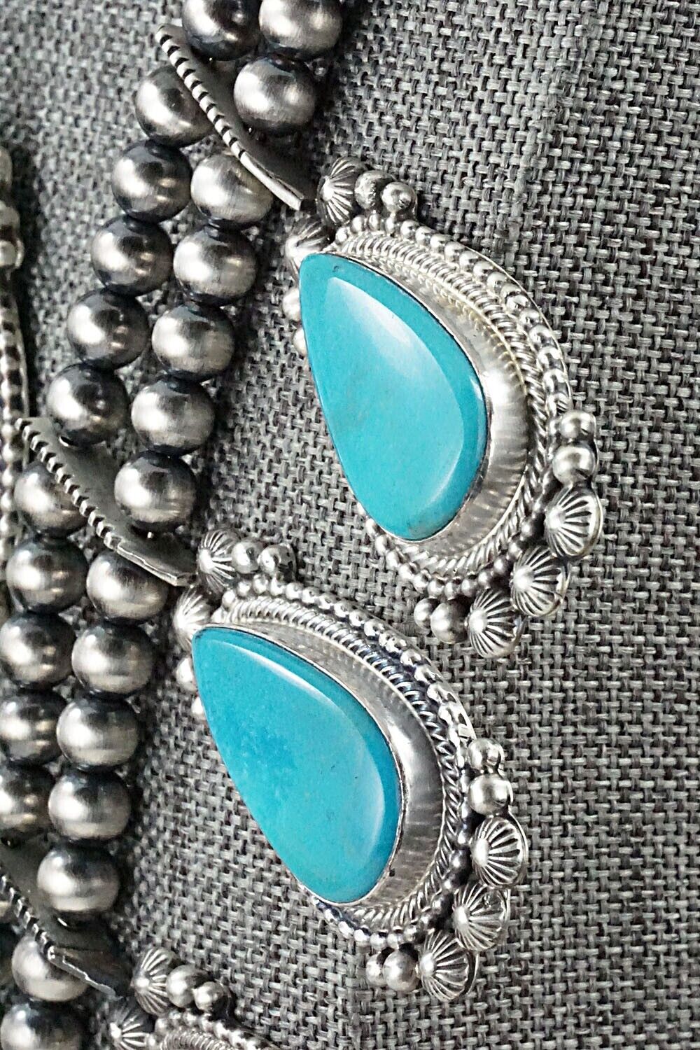 Turquoise, Coral & Sterling Silver Squash Blossom Set - Tom Lewis