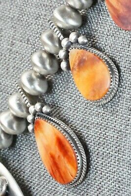 Spiny Oyster & Sterling Silver Squash Blossom and Earrings - Selina Warner