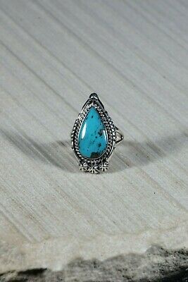 Navajo Turquoise and Sterling Silver Ring - Genevieve Francisco - Size 7.75 - High Lonesome Trading