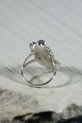 Navajo Turquoise and Coral Sterling Silver Ring - Freda Martinez - Size 6.5 - High Lonesome Trading