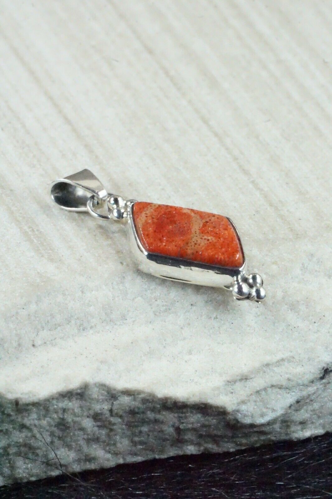 Coral and Sterling Silver Pendant - Navajo