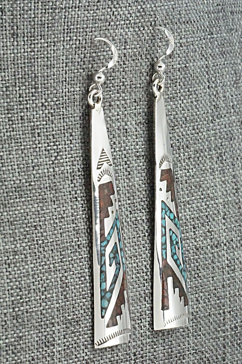 Turquoise, Coral & Sterling Silver Earrings - Jolene Yazzie