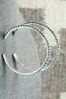 Turquoise & Sterling Silver Hoop Earrings - Louis Tzunie