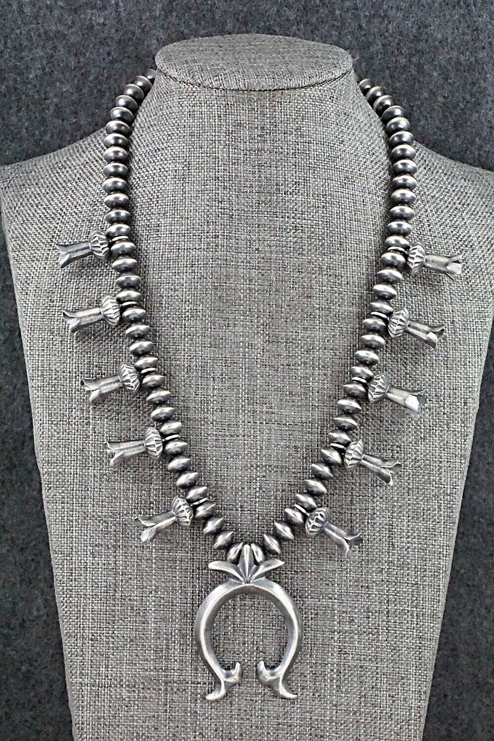 Sterling Silver Navajo Pearl Squash Blossom Necklace - Presley Haley