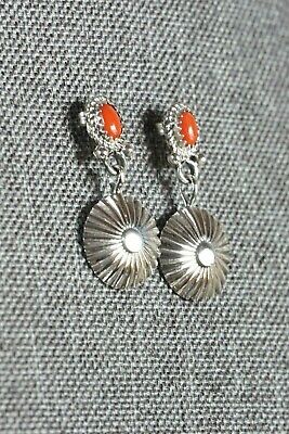 Navajo Coral & Sterling Silver Earrings - Adelarae Yazzie - High Lonesome Trading