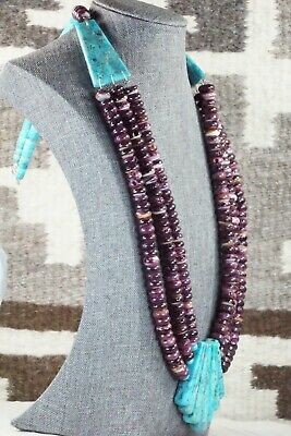 Turquoise, Spiny Oyster & Sterling Silver Necklace - Lupe Lovato