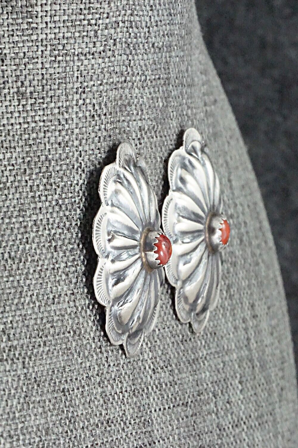 Spiny Oyster & Sterling Silver Earrings - Joan Begay