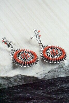 Coral & Sterling Silver Earrings - Connie Wyaco - Zuni