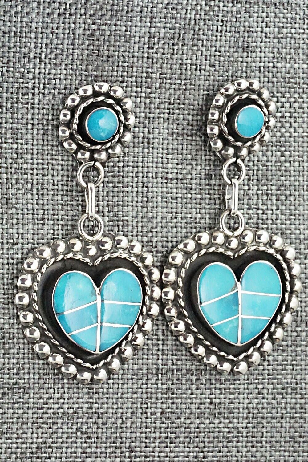 Turquoise & Sterling Silver Inlay Earrings - Faye Lowsayatee