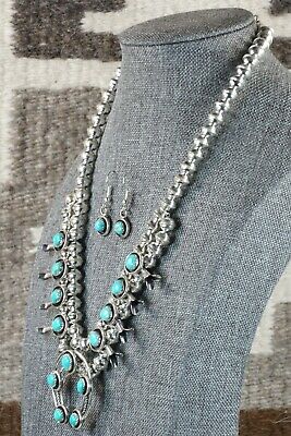 Turquoise & Sterling Silver Squash Blossom & Earrings - Phil Garcia