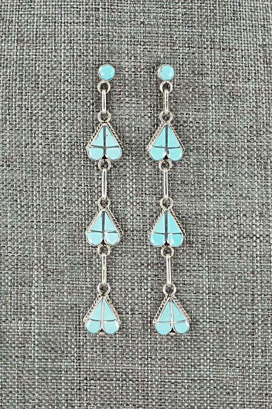 Turquoise & Sterling Silver Inlay Earrings - Velda Nastacio