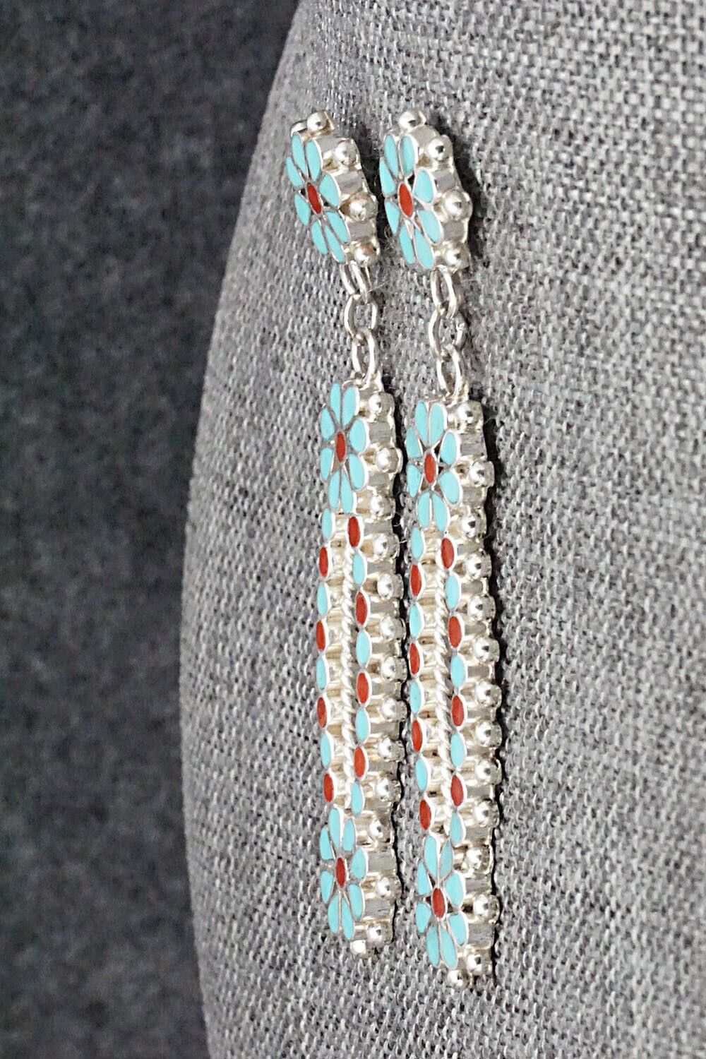 Turquoise, Coral & Sterling Silver Earrings - Michelle Peina