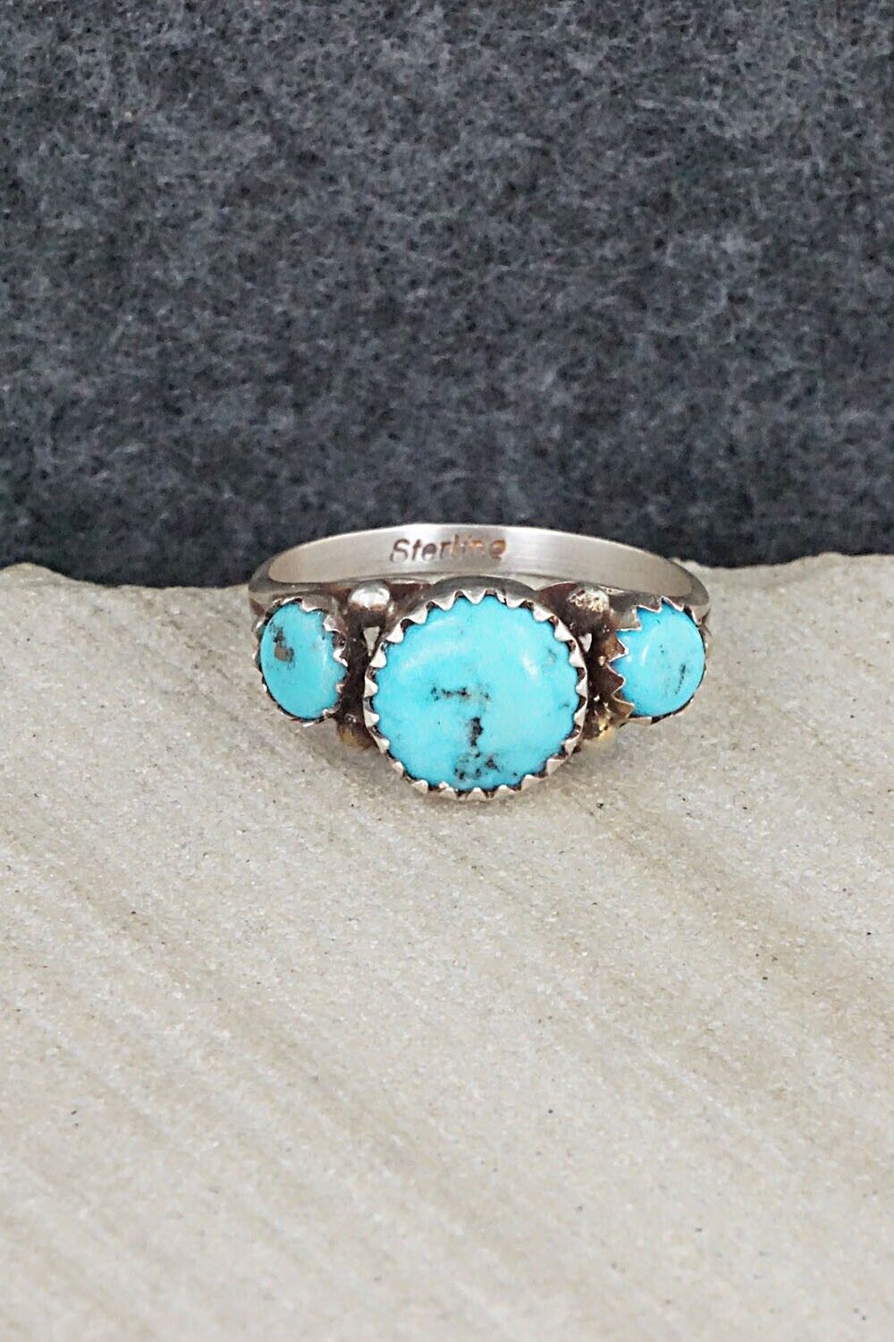 Turquoise & Sterling Silver Ring - Freda Martinez - Size 7.75
