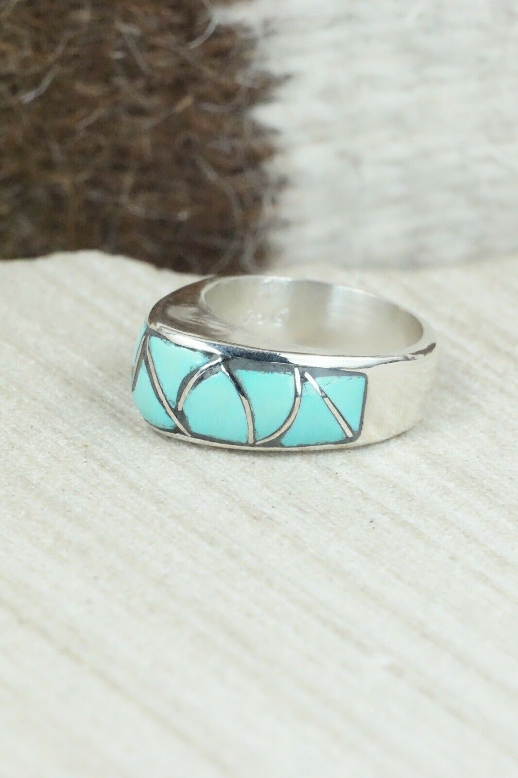Turquoise & Sterling Silver Ring - Orena Leekya - Size 5.75