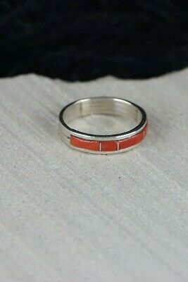 Navajo Coral and Sterling Silver Ring - Andrew Enrico - Size 6.75 - High Lonesome Trading