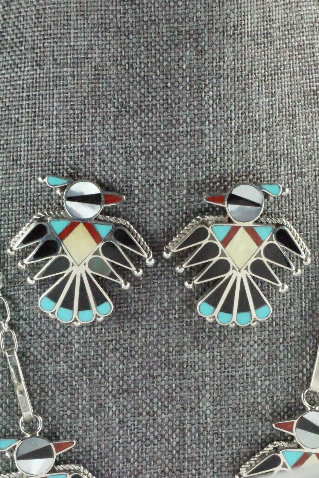 Turquoise, Mother of Pearl & Sterling Silver Inlay Jewelry Set - Adrian Wallace