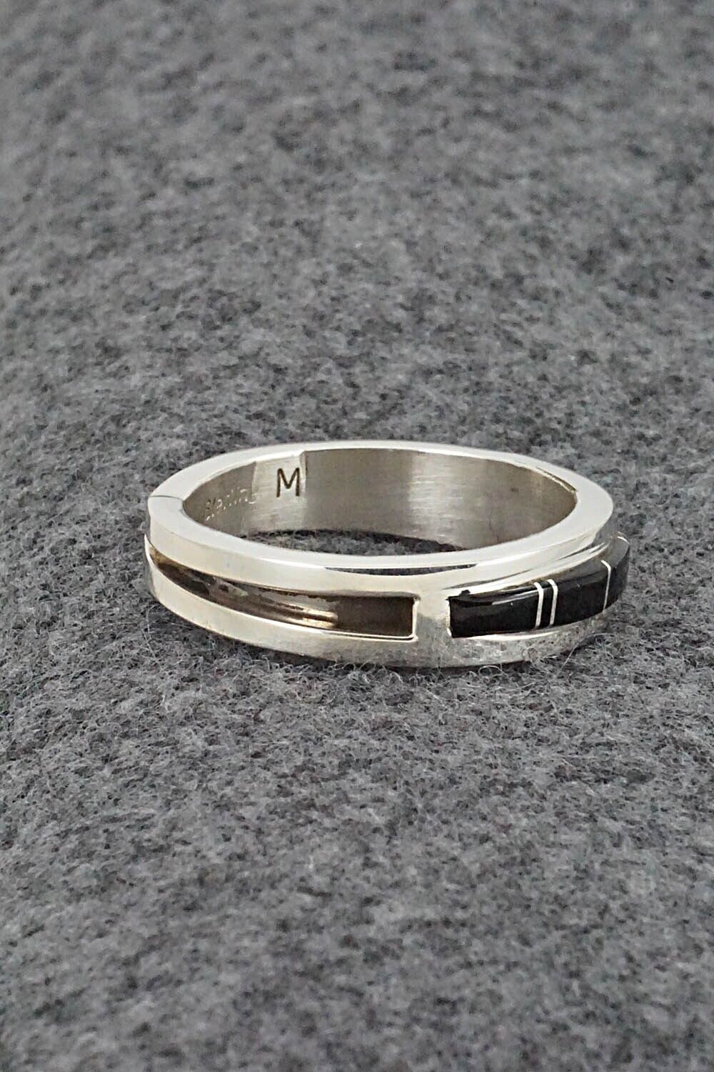 Onyx & Sterling Silver Inlay Ring - Wilbert Muskett Jr. - Size 12