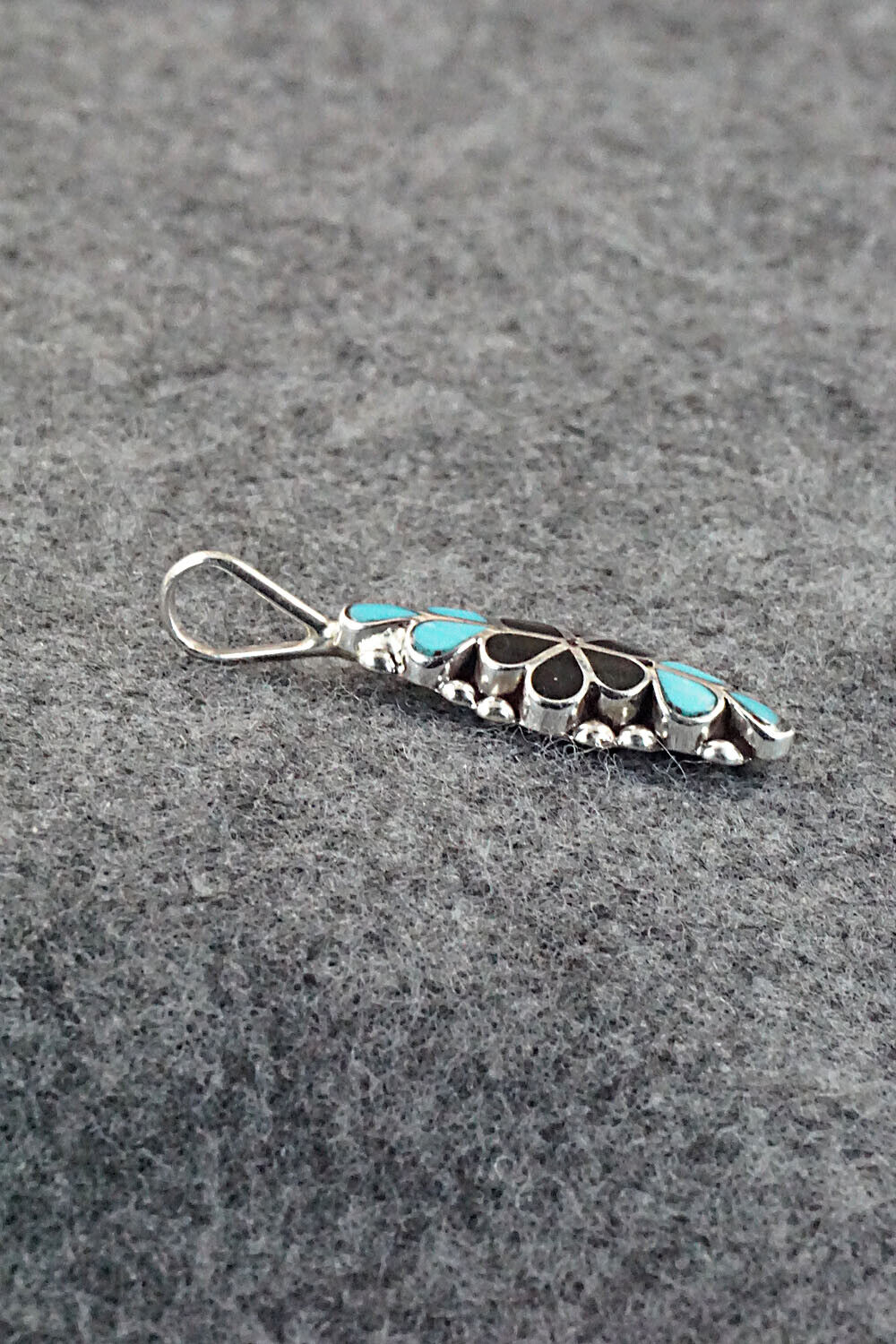 Turquoise, Onyx & Sterling Silver Inlay Pendant - Bernadette Hattie