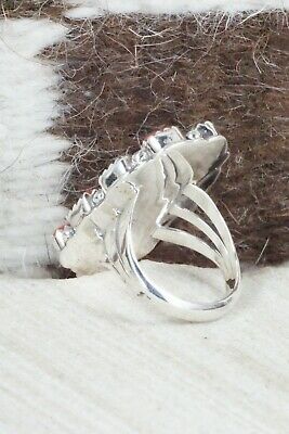 Turquoise & Coral Sterling Silver Ring - Roberta Begay - Size 5.75