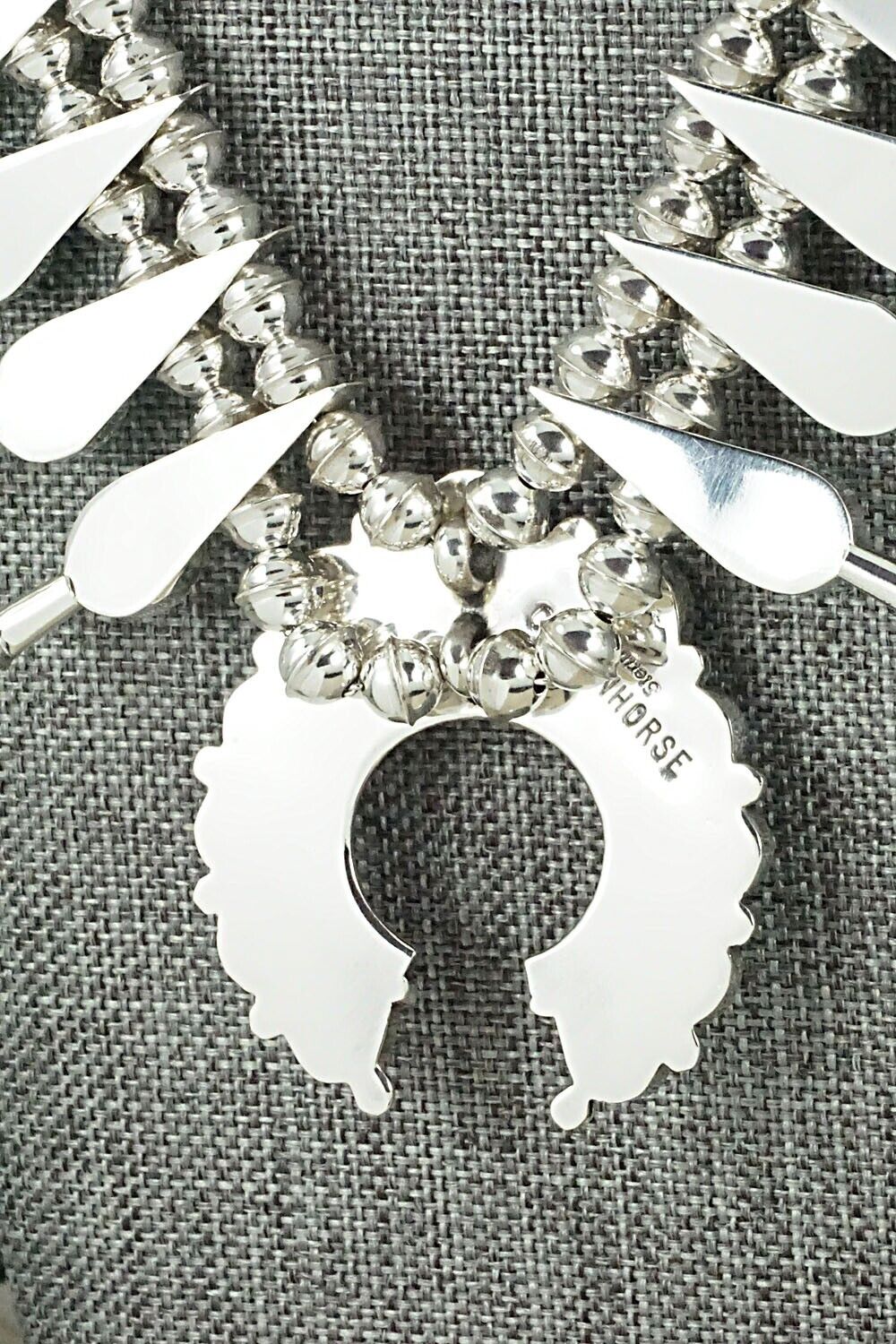 Turquoise & Sterling Silver Squash Blossom and Earrings Set - Calfreda Roanhorse