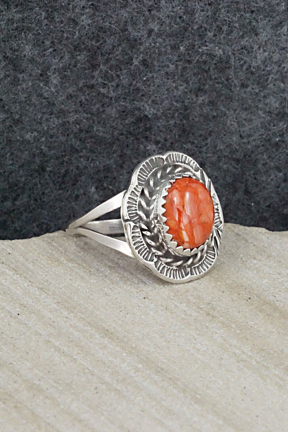 Spiny Oyster & Sterling Silver Ring - Freda Martinez - Size 7