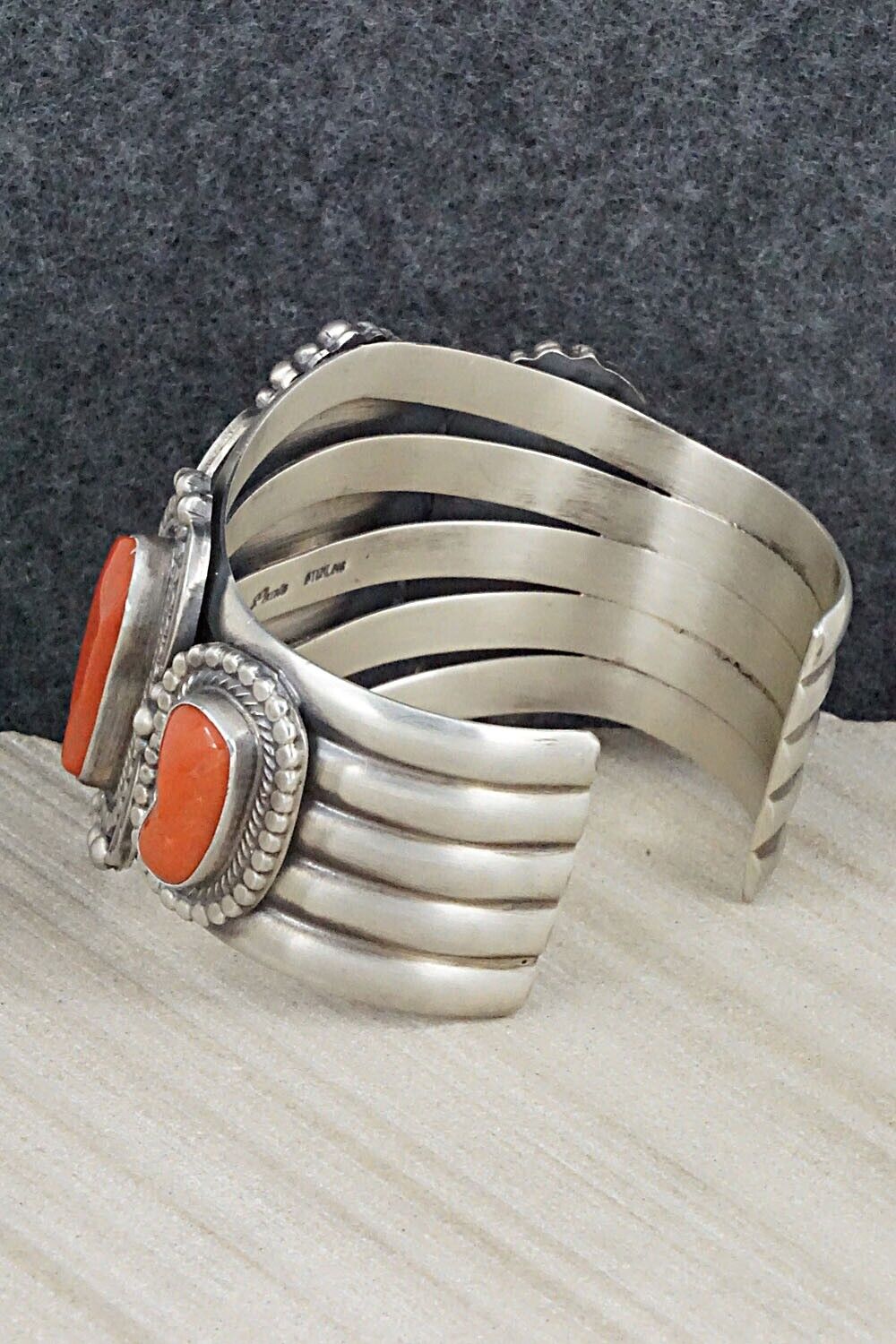 Turquoise, Coral and Sterling Silver Bracelet - Tom Lewis