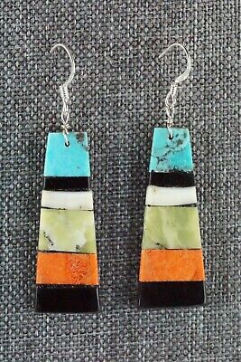 Multi Stone Inlay & Sterling Silver Earrings - Torevia Crespin - Santo Domingo