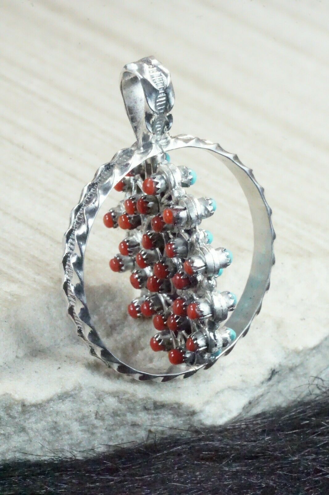 Coral, Turquoise & Sterling Silver Pendant - Wayne Johnson Sr.
