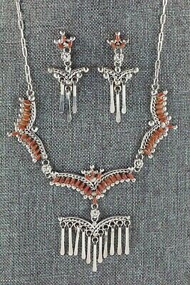 Coral & Sterling Silver Necklace and Earrings Set - Rosa Fambrough