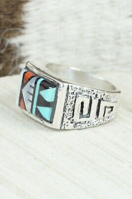 Turquoise & Sterling Silver Ring - Leslie & Gladys Lamy - Size 10.75