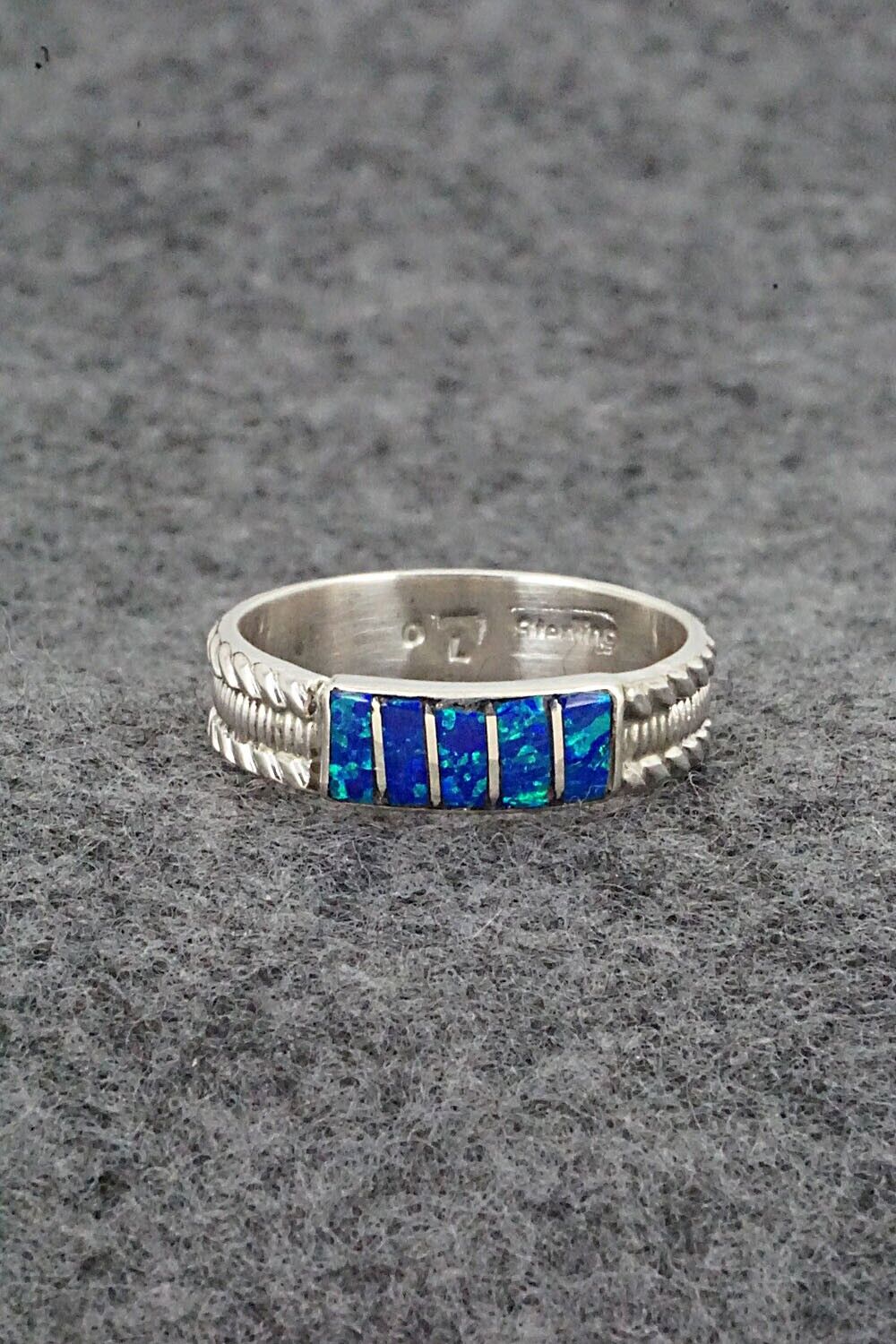 Opalite & Sterling Silver Inlay Ring - Orlando Laweka - Size 9