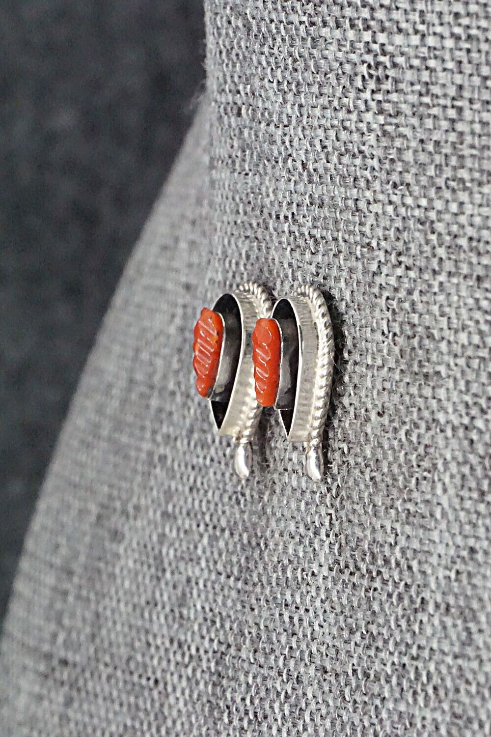 Coral & Sterling Silver Earrings - Shirley Walela