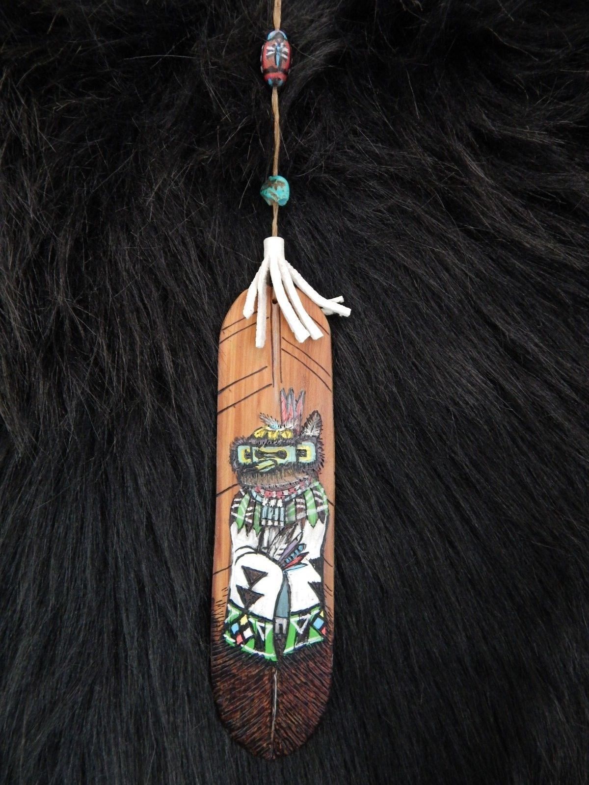 Zuni Painted Carved Wood Feather - Narren Bowannie - High Lonesome Trading