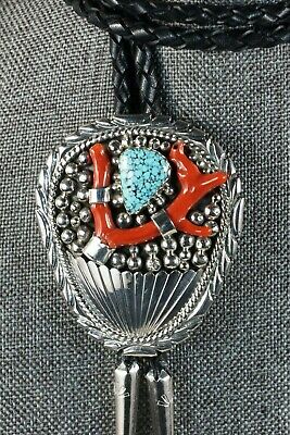 Navajo Turquoise, Coral & Sterling Silver Bolo Tie - Mary Spencer - High Lonesome Trading