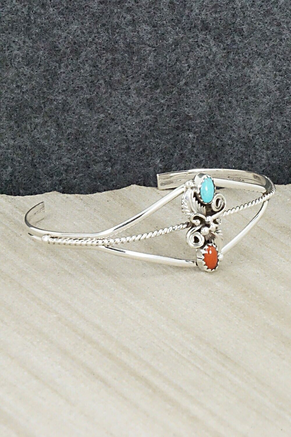 Turquoise, Coral & Sterling Silver Bracelet - William Begay
